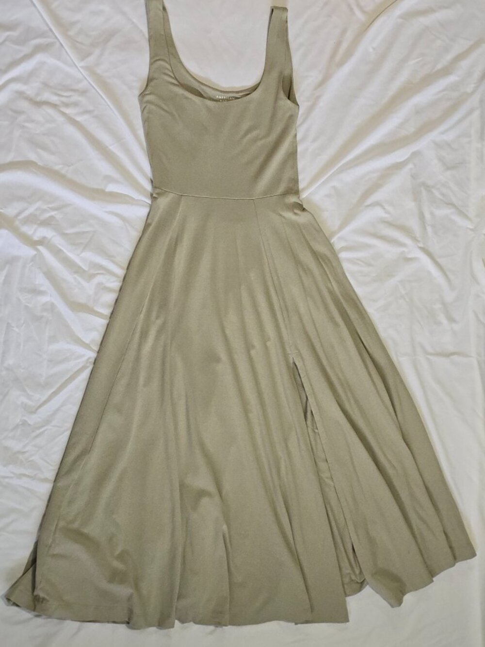 American Eagle Scoop Neck Midi Dress in Olive (Small) - Summer Dress - Picture 3 of 10
